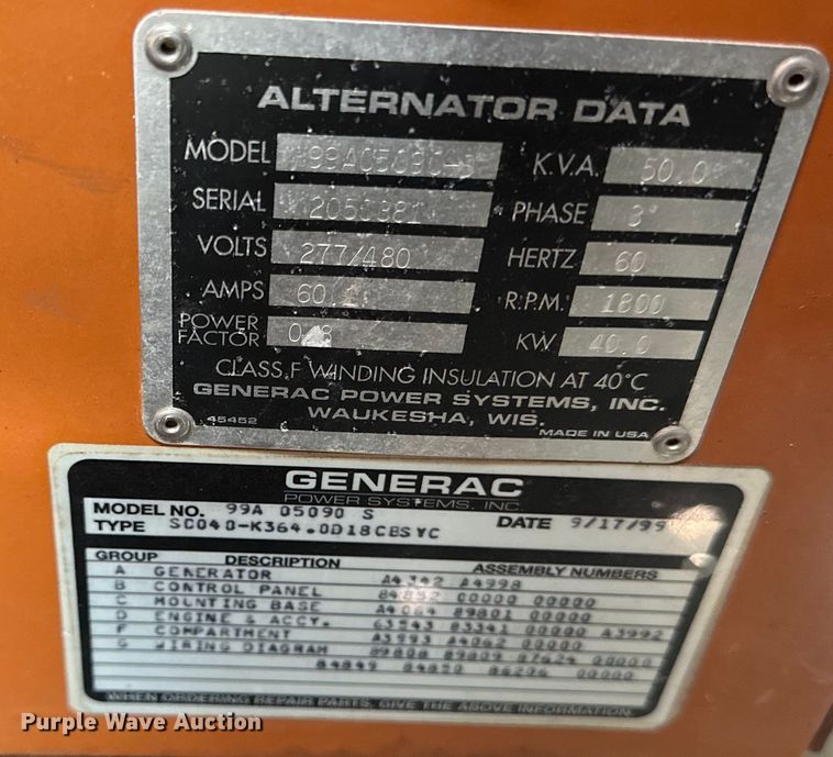 image for item DQ6458 1999 Generac 99A05090S generator