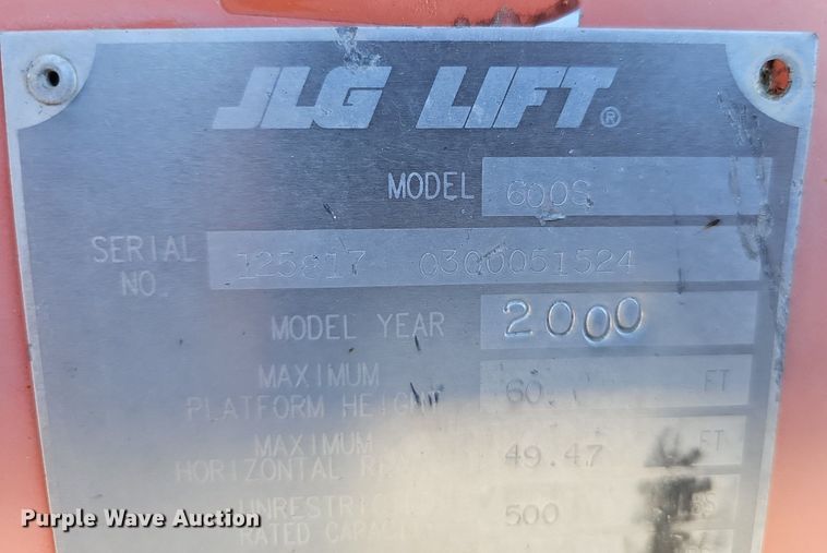 image for item DQ8598 2000 JLG Lift 600S boom lift