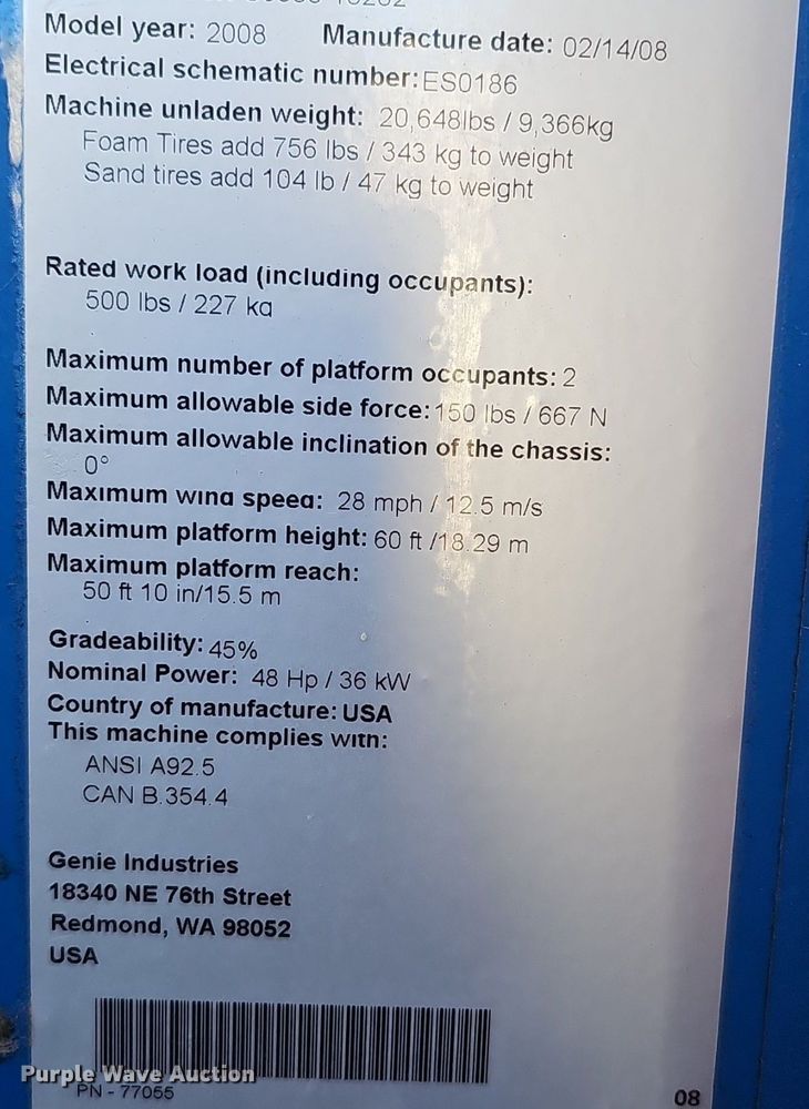 image for item DQ8599 2008 Genie S-60 boom lift