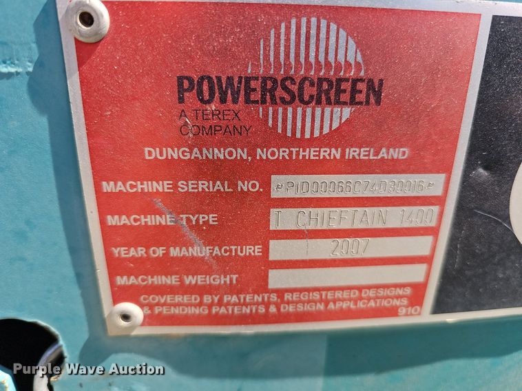 image for item DQ8634 2007 Powerscreen Turbo Chieftain 1400 screening plant