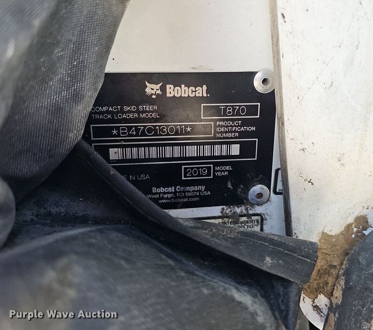 image for item DQ8645 2019 Bobcat T870 tracked skid steer loader