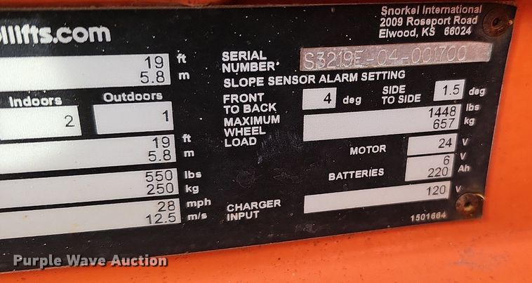 image for item DQ8659 2016 Snorkel S3219E scissor lift