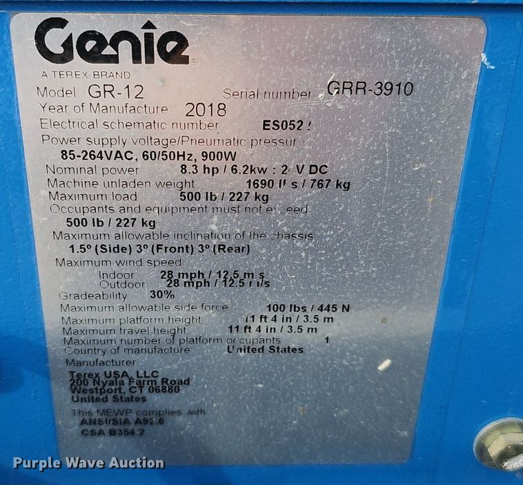 image for item DQ8661 2018 Genie GR-12 vertical lift