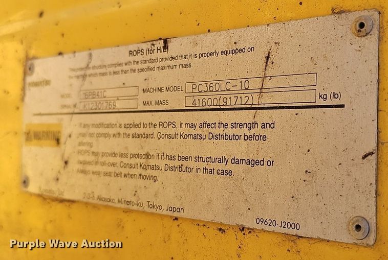 image for item DQ8679 2013 Komatsu PC360LC-10 excavator