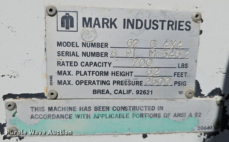 image for item DQ8681 1991 Mark Industries 62C boom lift