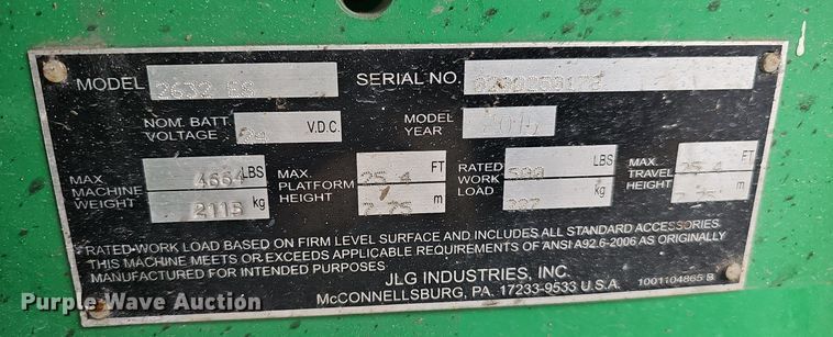 image for item DQ8715 2015 JLG 2632 ES scissor lift