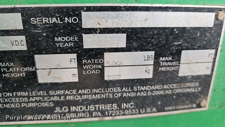 image for item DQ8715 2015 JLG 2632 ES scissor lift