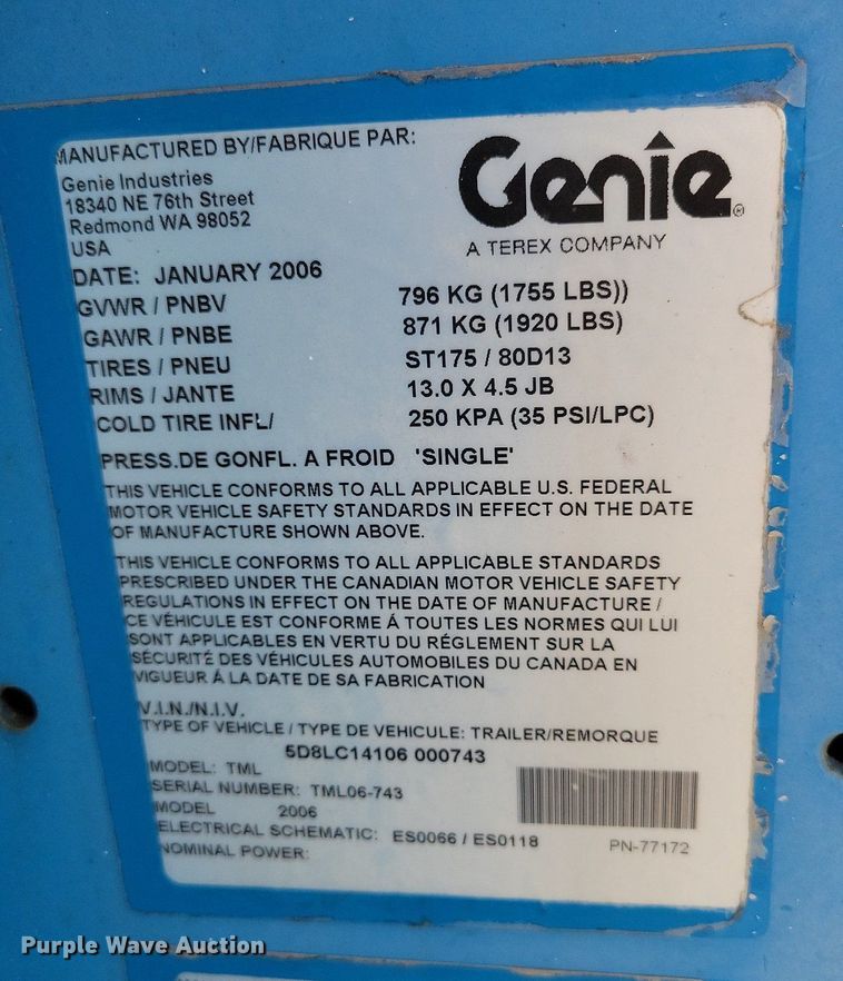 image for item DR7961 2006 Genie TML-4000N light plant