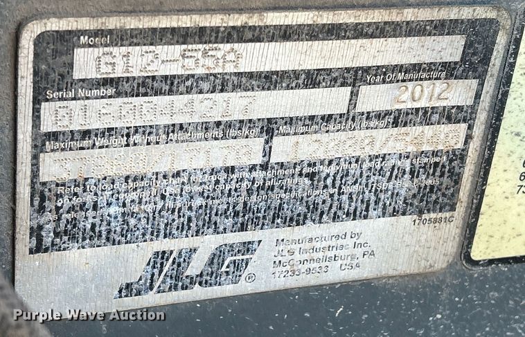 image for item DS0839 2012 JLG  G12-55A telehandler