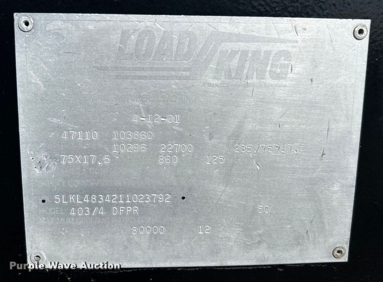 image for item EG1254 2001 Load King 403/4DFPR lowboy equipment trailer