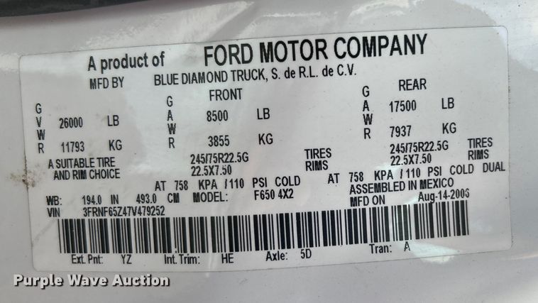 image for item EG1330 2007 Ford F650 Super Duty utility / service truck