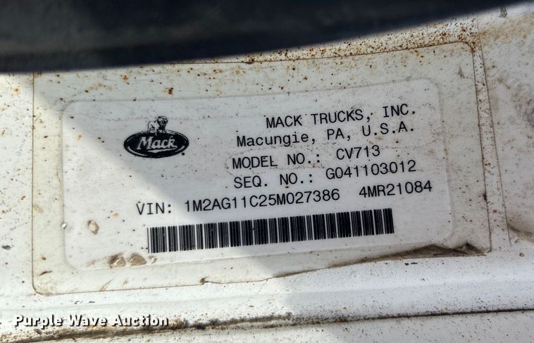 image for item EG1358 2005 Mack CV713 dump truck