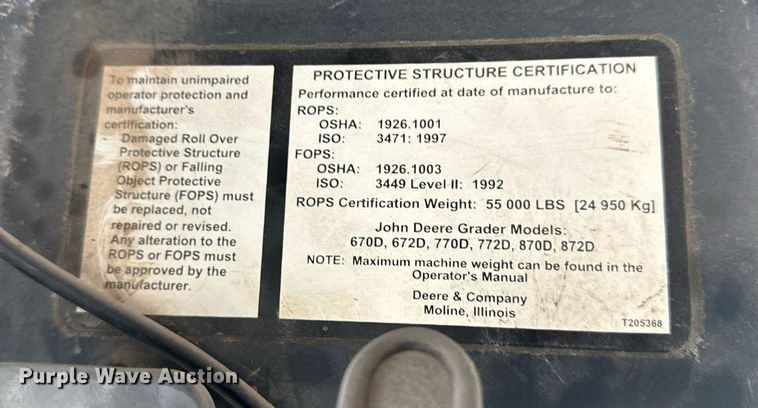 image for item EH6608 2008 John Deere 872D motor grader