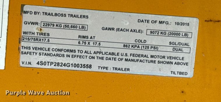 image for item EH6644 2016 TrailBoss tilt deck equipment trailer