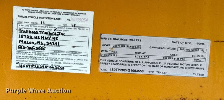 image for item EH6644 2016 TrailBoss tilt deck equipment trailer