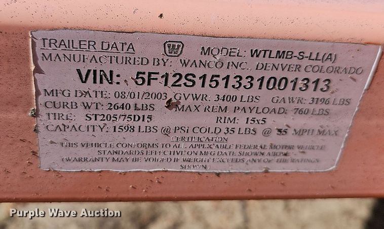 image for item EJ6121 2003 Wanco WTLMB-S-LL(A) message board trailer 