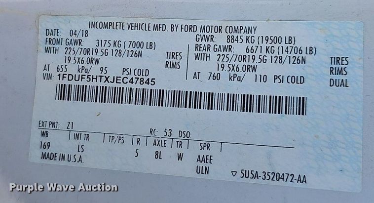 image for item EJ6163 2018 Ford F550 Super Duty XL bucket truck