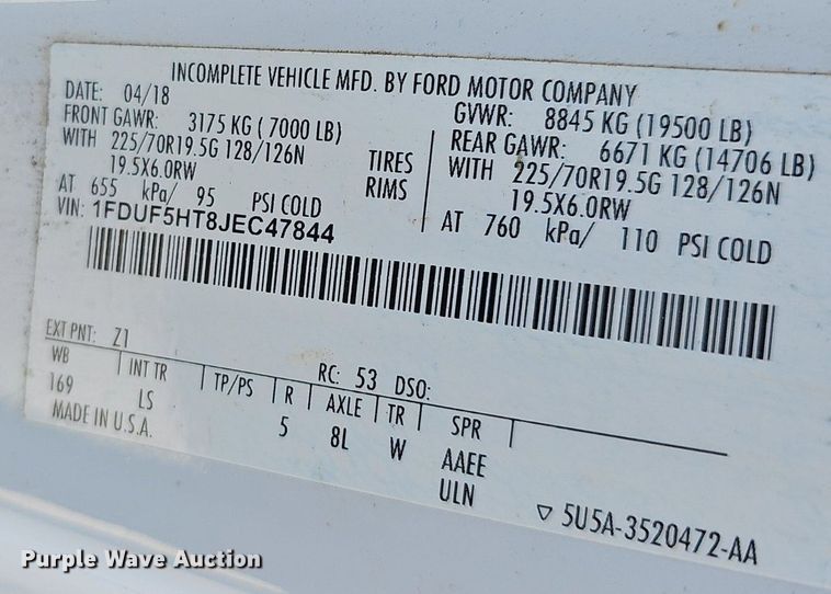 image for item EJ6164 2018 Ford  F550 Super Duty XL bucket truck