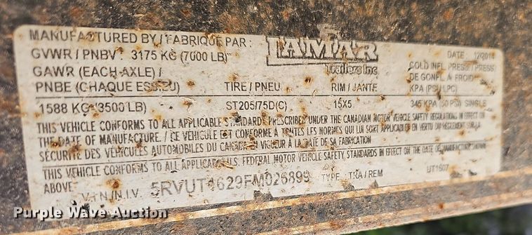 image for item EJ6210 2015 Lamar UT1607 utility trailer