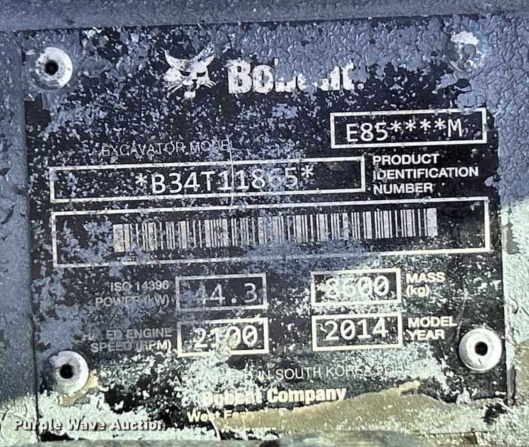 image for item EK4330 2014 Bobcat  E85M mini excavator