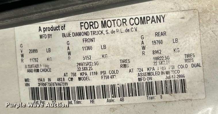 image for item EK4340 2007 Ford F750 Super Duty XL bucket truck