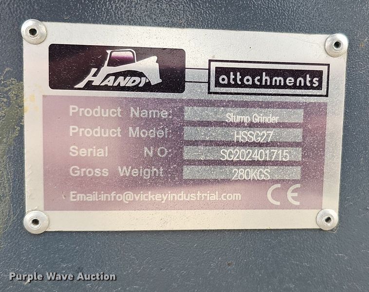 image for item IO9890 2024 Handy Attachments HSSG27 skid steer stump grinder