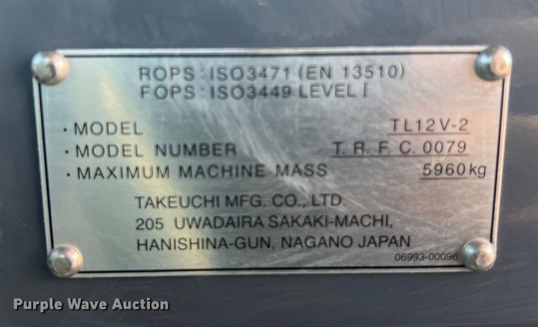 image for item KV9796 2019 Takeuchi TL12V2 tracked skid steer loader
