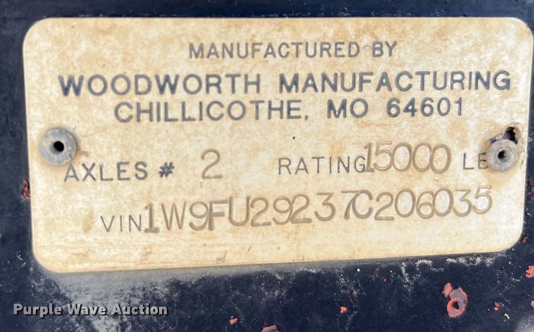 image for item LD9363 2007 Woodworth equipment trailer