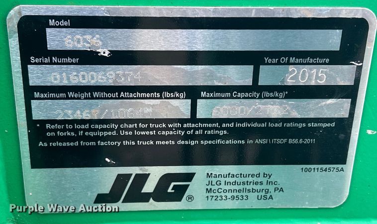 image for item MO9210 2015 JLG Skytrak 6036 telehandler
