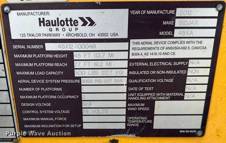 image for item NT9053 2012 Haulotte  45XA boom lift