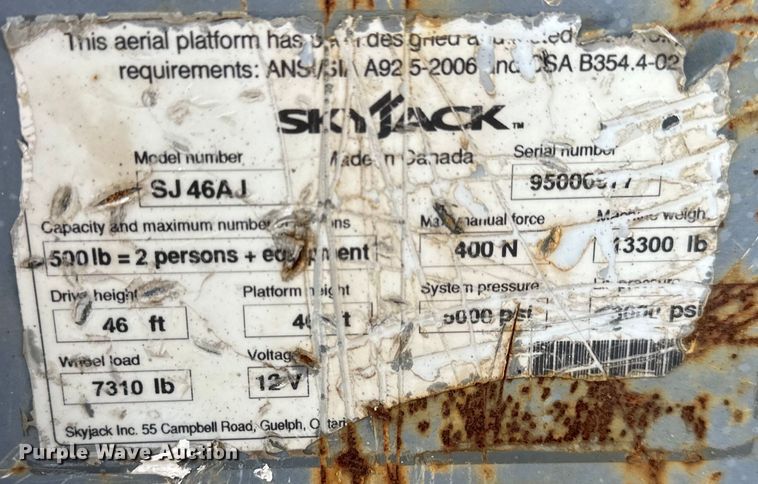 image for item NT9072 2014 Skyjack  SJ46AJ boom lift