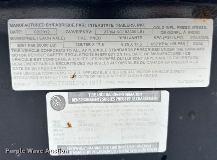 image for item OF9336 2012 Interstate trailer drop deck equipment trailer