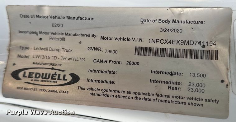 image for item OM9309 2021 Peterbilt  567 dump truck