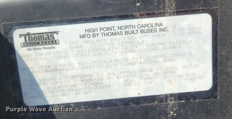 image for item DG0581 2007 Thomas Built school bus