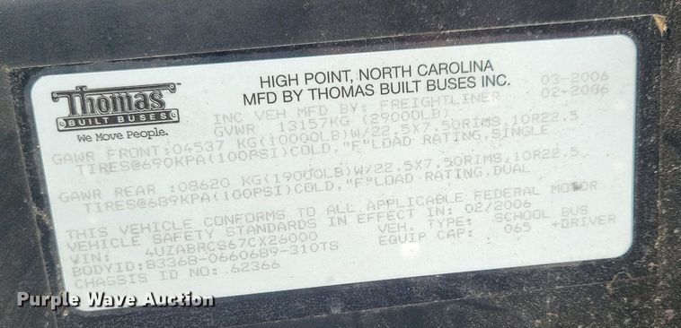 image for item DG0582 2007 Thomas Built school bus