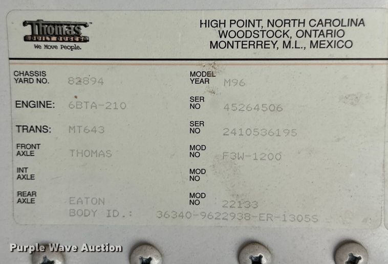 image for item DG4314 1996 Thomas Built school bus