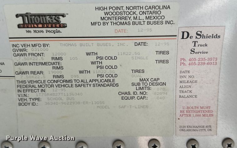 image for item DG4314 1996 Thomas Built school bus