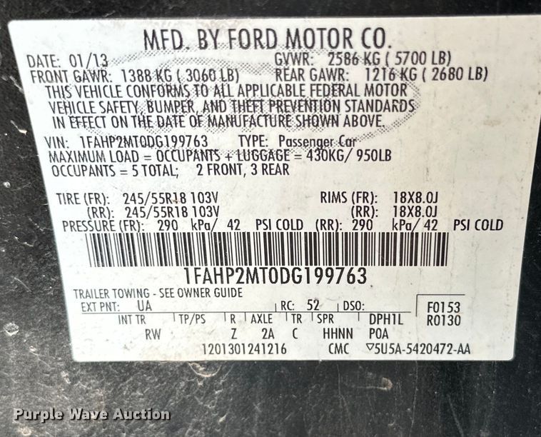 image for item DG4319 2013 Ford Taurus Police Interceptor 