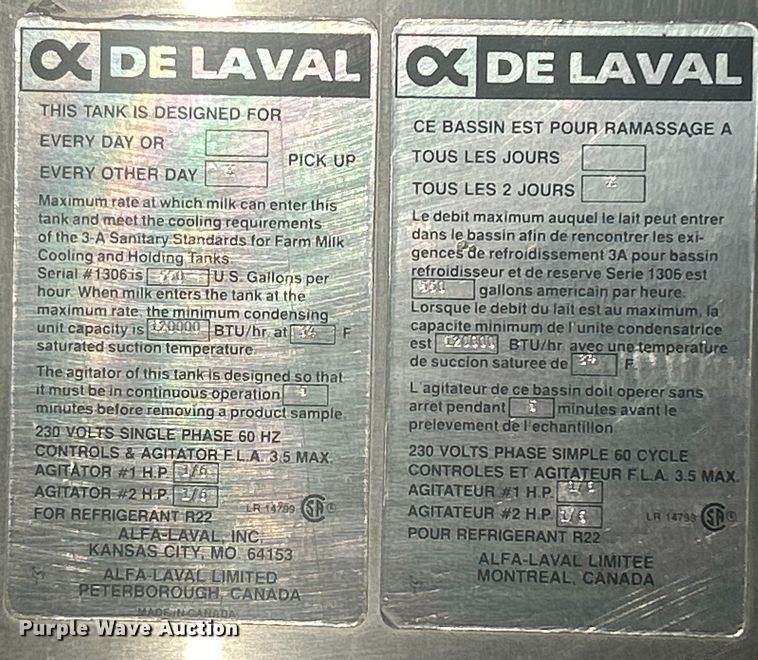 image for item DO1063 Alfa Laval Model AC3000 Stainless steel milk tank