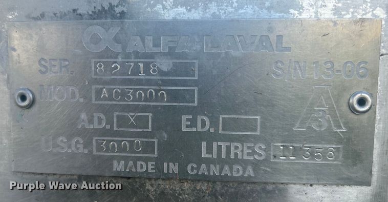 image for item DO1063 Alfa Laval Model AC3000 Stainless steel milk tank