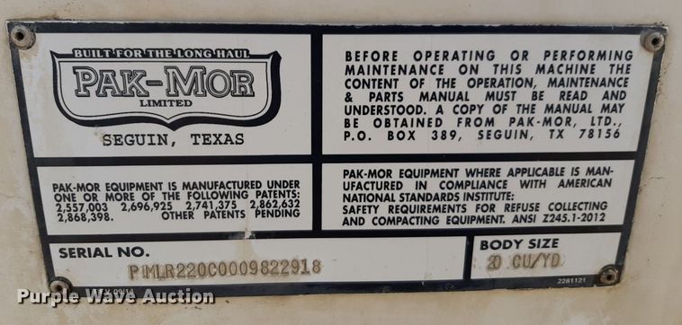 image for item DP2730 2019 Freightliner Business Class M2 106 refuse truck