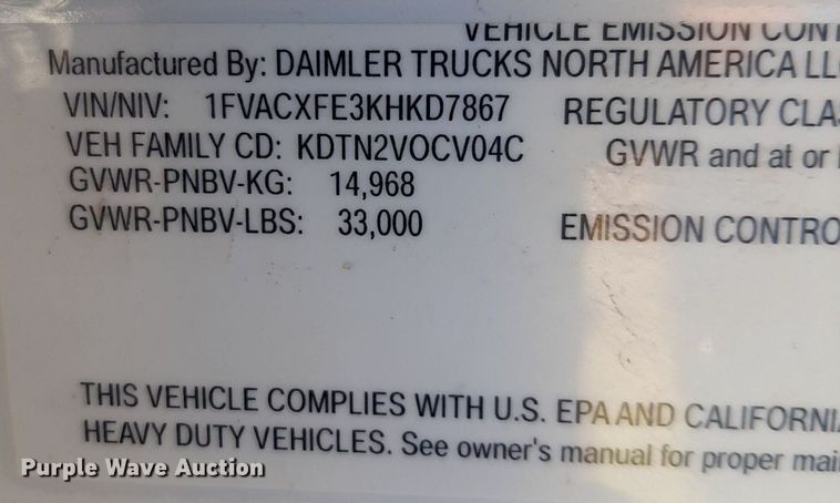 image for item DP2730 2019 Freightliner Business Class M2 106 refuse truck