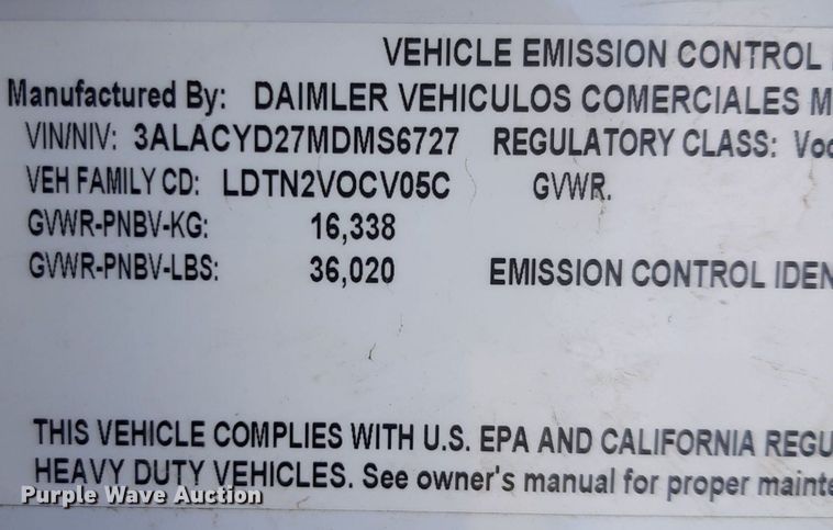 image for item DP2731 2021 Freightliner  Business Class M2 106 refuse truck