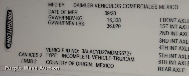 image for item DP2731 2021 Freightliner  Business Class M2 106 refuse truck