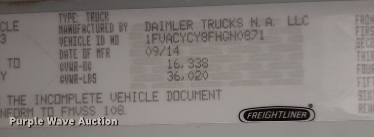 image for item DP2732 2015 Freightliner Business Class M2 106 refuse truck