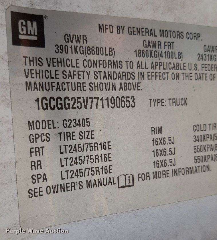 image for item DP2742 2007 Chevrolet Express 2500 van