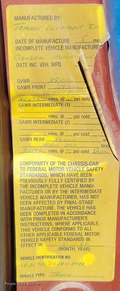 image for item DP3448 1988 Chevrolet  C70 dump flatbed truck