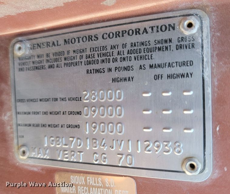 image for item DP3448 1988 Chevrolet  C70 dump flatbed truck