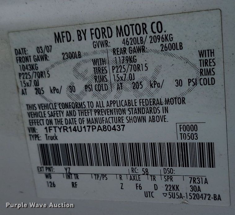 image for item DP3462 2007 Ford  Ranger  SuperCab pickup truck