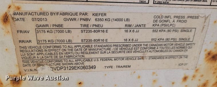 image for item DP3482 2014 Kiefer TRA/REM pole trailer